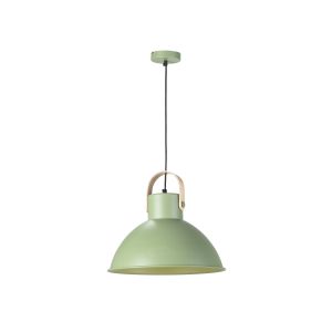 Lámpara de techo verde metálica con detalle madera natural E27