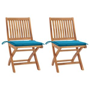 vidaXL sillas de jardín 2 unidades con cojines azul madera de teca