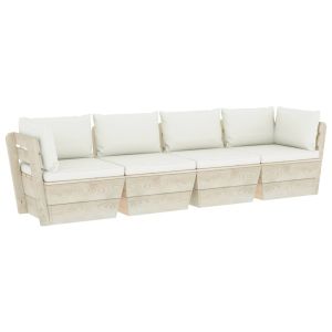 vidaXL sofá de palets de jardín 4 plazas con cojines madera de abeto