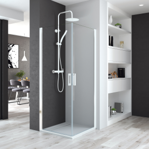 Mampara ducha 2 puertas abatibles 90 + 80cm transparente blanco