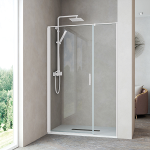 Mampara ducha frontal 1 puerta abatible 1 fijo 90cm transparente blanco