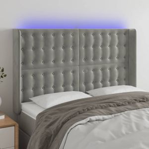 Cabecero con LED de terciopelo gris claro 147x16x118/128 cm eso8646