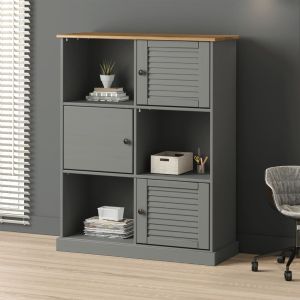 Librería vigo madera maciza de pino gris 90x35x114,5 cm