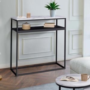 Consola doble - metal negro efecto mármol madera - 80 cm