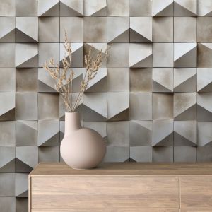 Papel pintado 3d cubos geométricos beige 60cm por 250cm