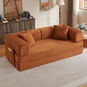 Sofá cama plegable terracota de espuma y cordón 2 plazas