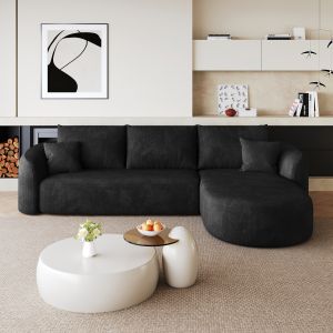Sofá en l modular de tela negro 4 plazas sin montaje
