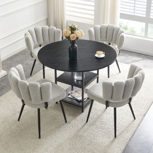 Conjunto de mesa redonda con almacenaje negro y gris claro 4 plazas