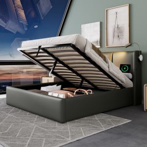 Cama 180x200 cm con canapé, luz de lectura y usb pu
