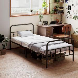 Cama adulta 90x200cm, estructura metálica plegable negra, silenciosa