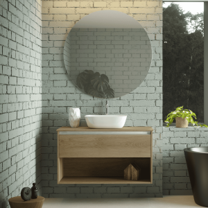 Mueble de baño | lavabo sob. |  1 cajón|1 hueco | 60 cm roble tir. Cromo