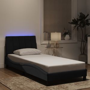 Cama 80x200 cm,cama con luces LED terciopelo negro rhu3770