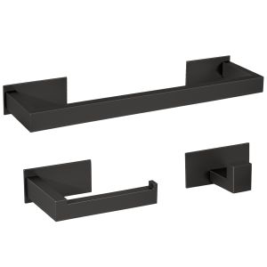 Valaz accesorios negro mate cuadrados toallero 40cm+1percha+portarollos