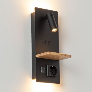 Aplique pared lectura 3W, luz trasera 3W+3W, USB/enchufe integrado Möbius