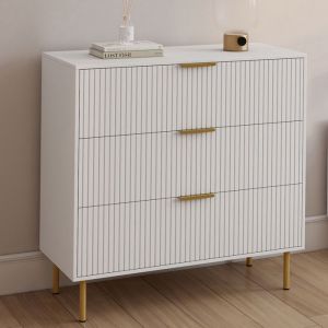 Idmarket cómoda 3 cajones marcel 80 cm listones blancos y dorados