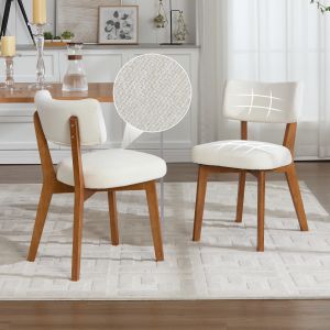 Silla de comedor tapizada beige con patas de madera maciza
