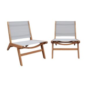 Sillón relax de madera de acacia y textilene, set de 2 gris