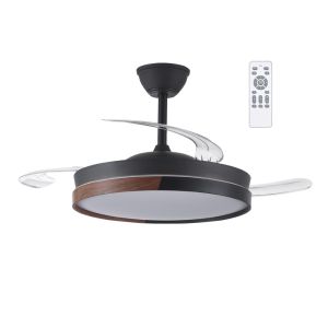 Ventilador de techo con luz retráctil LED 45w arpino negro 3cct dim ø106cm
