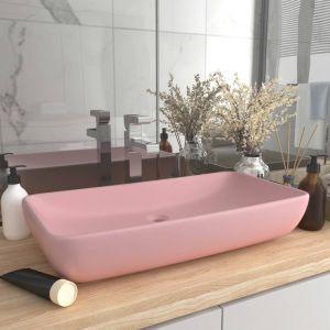 Lavabo de lujo rectangular de cerámica rosa mate 71x38 cm es7490