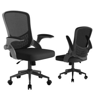 Silla de escritorio de oficina con reposabrazos abatibles, negra