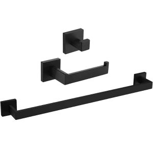 Valaz accesorios baño cuadrados negro mate toallero+1percha+portarollos
