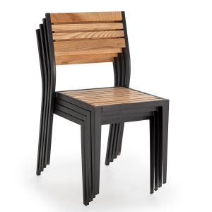 Pack 4 sillas de jardín apilables coral de madera y metal negro