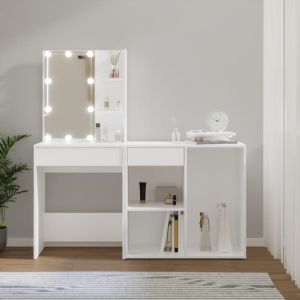 Tocador con LED y armario madera contrachapada blanco es5462