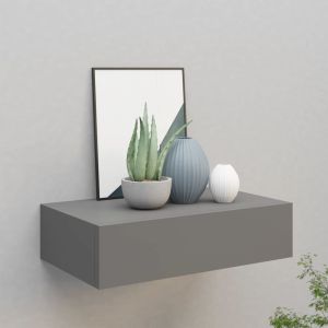Estante con cajón de pared mdf gris 40x23,5x10 cm