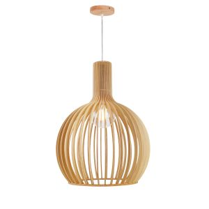 Minka wooden pendant lamp ø35cm – handmade shade with E27 socket, adjustabl