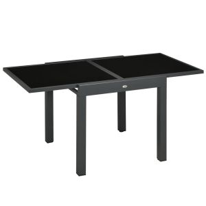 Mesa de jardín 160x80x75 cm aluminio, vidrio templado Outsunny