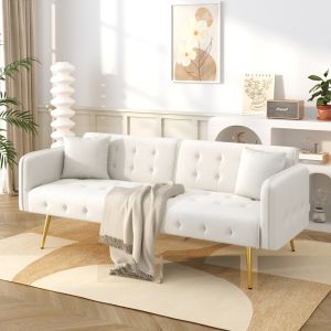 Sofá cama 2 plazas 215x81,5cm con respaldo ajustables terciopelo – blanco