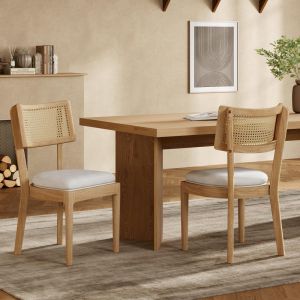 Conjunto de sillas de comedor madera maciza con ratán set de 2