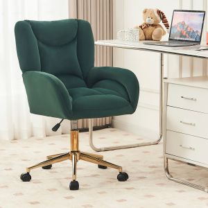 Silla oficina giratoria terciopelo verde ajustable altura y ruedas