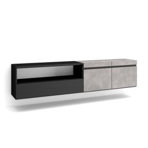 Mueble tv, 200x35x45cm, cemento, colgado, suspendido rf2234