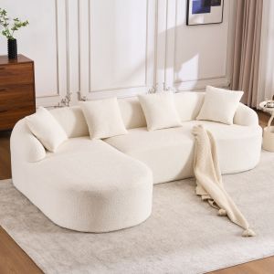 Sofá chaise longue en l chenilla blanca 3 plazas curvo