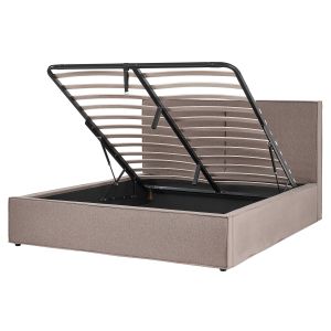 Cama con almacenaje moissac tela gris pardo 160 x 200 cm