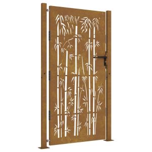 vidaXL puerta de jardín acero corten diseño bambú 105x205 cm