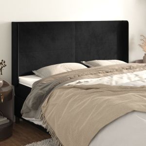 Cabecero con orejas de terciopelo negro 203x16x118/128 cm eso8035