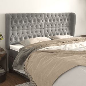 Cabecero con orejas de terciopelo gris claro 183x23x118/128 cm eso7141