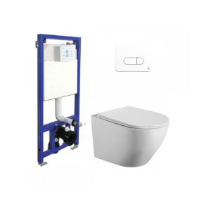 Pack inodoro suspendido rimless + cisterna + pulsador blanco mate