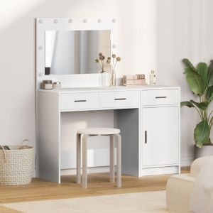 Conjunto de tocador de 2 piezas con LED de en madera blanca oif423085