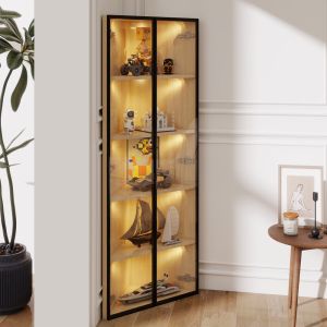 Vitrina esquinera con LED 1 puerta roble 160x62x35cm