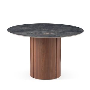 Mesa redonda nogal con sobre cerámico mármol, 120x120x75cm