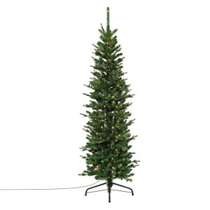 Árbol de navidad artificial estrecho 150 cm con cadena de luces LED