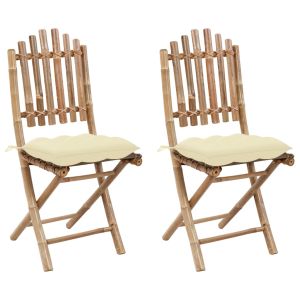 vidaXL sillas de jardín plegables con cojines 2 unidades bambú