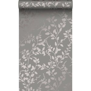 Origin papel pintado hojas gris pardo 53 cm x 10.05 m