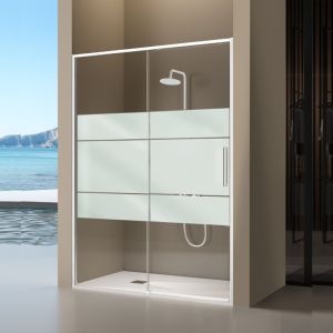 Mampara frontal serie delta - blanco - serigrafiado -  129-131.6 cm