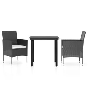vidaXL juego de comedor de jardín 3 piezas con cojines negro