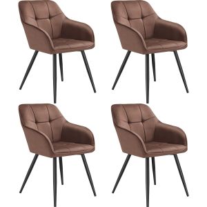 4 sillas de comedor, efecto terciopelo, 58 x 62 x 82 cm marrón/negro