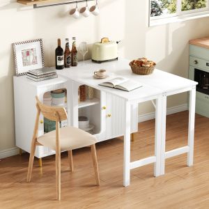 Aparador extensible con puertas cajones blanco 78,5x116x40cm comedor/cocina